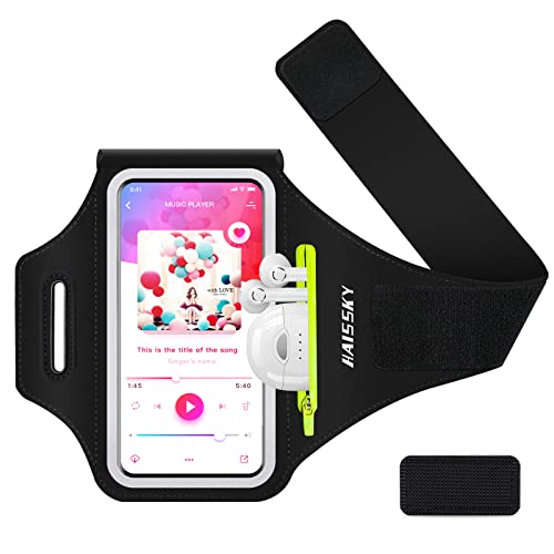 Phone Armband for Running Cell Phone Armband with Zipper Pocket for Earbuds Car Keys, Water Resistant Sport Arm Band for iPhone 17 16 15 12 11 Pro Galaxy S24 S20 Fit Up to 6.7'' with Phone Case