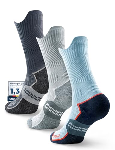 Juclise Men's Compression Running Crew Socks, 3 Pairs - color: Charcoal Heather+steel Heather+dynamic Blue/Royal, size: Small