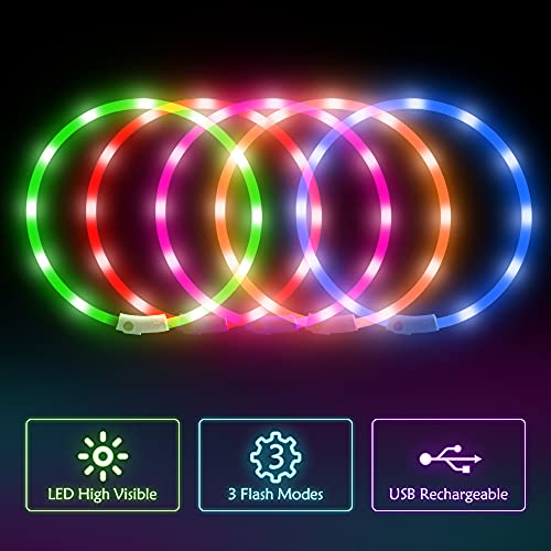 BSEEN Light Up Dog Collar, Silicone LED Dog Collar Rechargeable Cat Collar Cuttable Glowing Puppy Necklace Safety Dog Lights for Night Walking (Red) - color: Red-Standard(70cm)