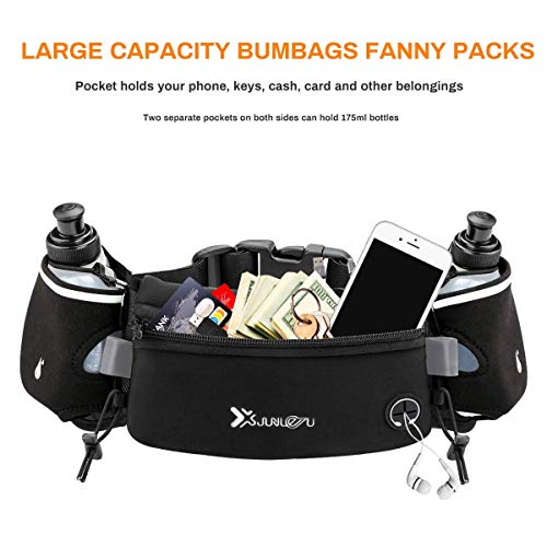 Number-one Running Belt with Water Bottles(2 x 175ML), Hydration Belt Waterproof Waist Pack Bag Fits iPhones Adjustable Sports Waist Pouch for Marathon Running Hiking Cycling - color: Black