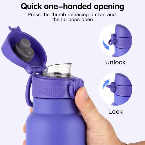 GOPPUS 17oz Kids Insulated Water Bottle, Leak-Proof Flip Lid & Carry Handle - color: Purple