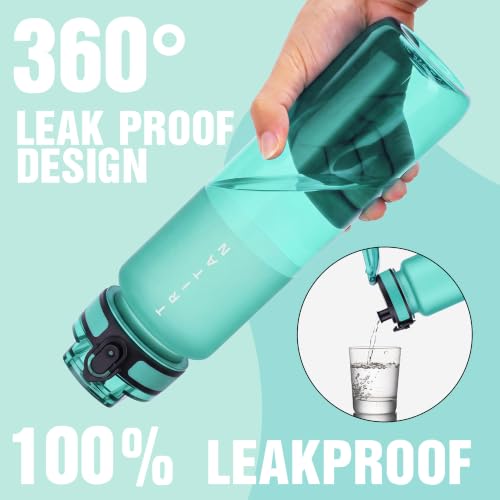 OLDLEY 32oz Sports Half-Frosted Clear Water Bottle with Anti-Dust Chug Lid - color: Half‑Frosted Mint, size: 32 Ounces