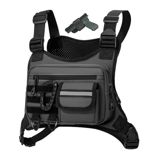Muserise Outdoor Chest Bag For Men, EDC Chest Pack With Built-In Phone Holder, Lightweight Chest Rig Pouch - color: Gray New