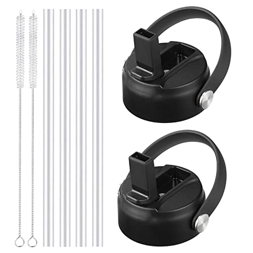RRegeny Straw Lid for Hydro Flask Wide Mouth 32 40 oz, Straw Lids with Flexible Handle and Straws compatible with HydroFlask, Replacement Sports Flex Cap Wide Mouth Top 32 40 oz - color: Black2pack