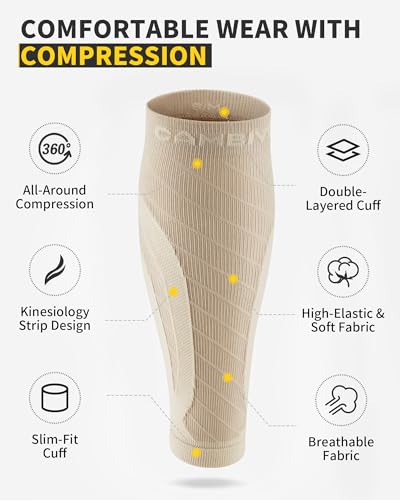 CAMBIVO Calf Compression Sleeve 3 Pairs Footless Compression Socks Running - color: Beige, size: XX-Large