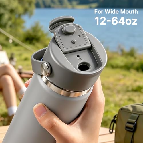 Replacement Flip Lid for Hydro Flask Wide Mouth Threaded Bottles 16–64 oz - color: Gray, size: 2pack
