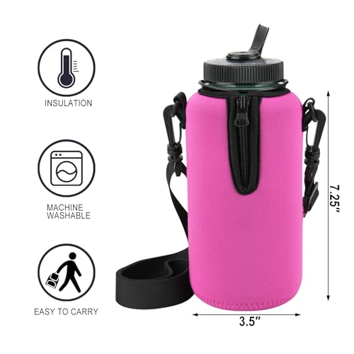 Beautyflier Neoprene Water Bottle Sleeve Insulator Cooler, Compatible with Nalgene Water Bottle 32 OZ, with Adjustable Shoulder Strap for Hydro Flask Wide Mouth 32oz, etc. (Hot Pink) - color: Hot Pink