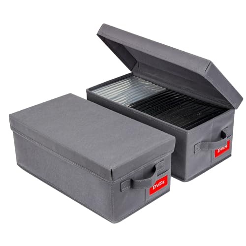 NUSWOR Upgrades DVD Storage Box - 2Pack DVD Organizer with Lid - Grey - size: 2PACK
