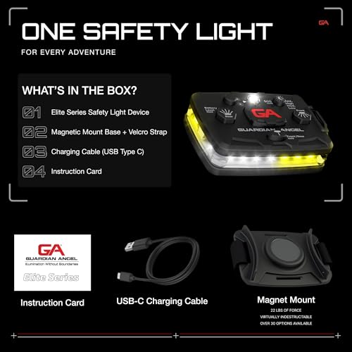 Guardian Angel Elite Safety Light - White/Yellow Front & White/Yellow Rear - color: WhiteYellow/WhiteYellow, size: 1-Pack