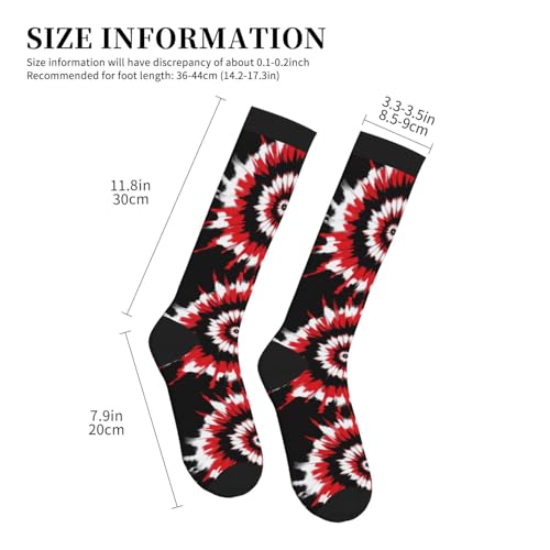 Compression Socks Knee High Circulation Support Socks For Women Men Athletic Running Hiking Travel - color: Red Black Tie Dye