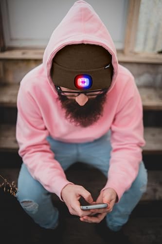 ATNKE LED Lighted Beanie Hat,USB Rechargeable 4 LED Red and Blue Flashing Running Headlamp Cap Gifts for Men and Women - color: #Coffee