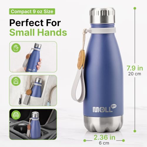 9 oz Kids Water Bottle,Stainless Steel Double Wall Vacuum Insulated Thermos - color: Royal Blue, size: 9 Ounces