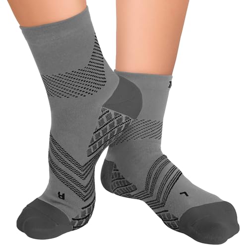 TechWare Pro Plantar Fasciitis Socks – Cushion Ankle Compression Socks Women & Men. Achilles Tendonitis Brace & Arch Support - color: Gray / Black, size: Large
