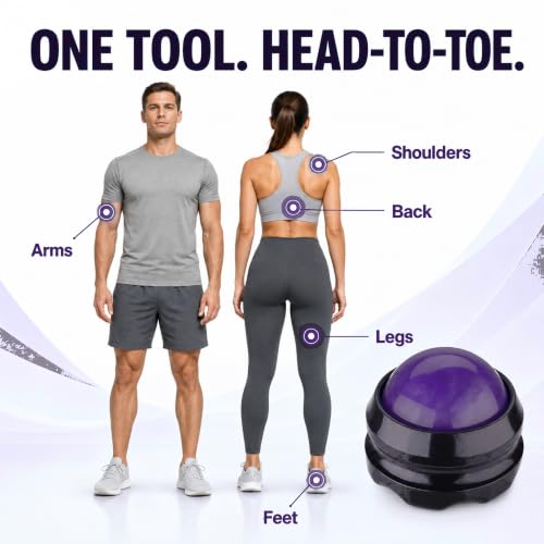 Manual Massage Roller Ball - Massager and Therapy Tool for Sore Muscles, Shoulders, Arms, Neck, Back, Feet, Body, Deep Tissue, Stiffness, Joint Pain, Stress Relief - color: Purple