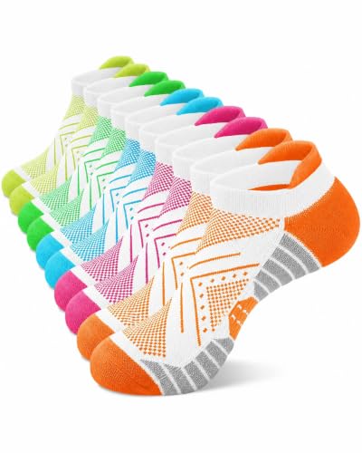 Womens Compression Ankle Crew Socks, Breathable Cushioned Socks - color: White Green Orange Yellow Pink Blue, size: 6-9
