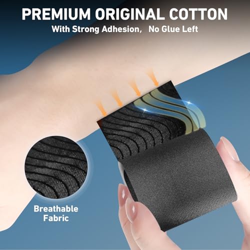 KTQUICK Precut Kinesiology Tape for Ankle,12PCS,20% Stronger Adhesive,Black - color: Black