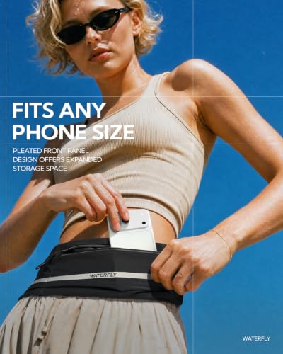 WATERFLY Running Belt Fanny Pack No-Bounce Large Phone Holder for Men Women - color: Black, size: Large