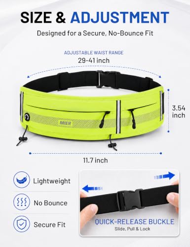 MIER Running Belt for Women & Men, Fanny Pack with Marathon Bib Clip, Neon - color: Neon Yellow