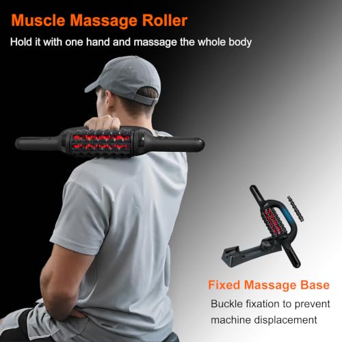 Electric Rolling Massager with Red Light, 6-Speed Percussive Massage Roller for Muscle Recovery, Rechargeable Rolling Massager with Hands-Free Base, for Arm, Back, Abdomen Leg & Foot