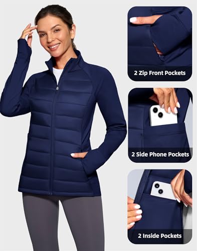 G Gradual Women's Running Fleece Lined Jackets 6 Pockets Lightweight Water Resistant Puffer Jacket for Hiking Travel - color: Navy, size: Small