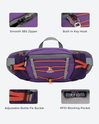 Fanny Pack with 2 Water Bottle Holder for Women Men, Waist Bag - color: Purple
