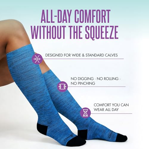 Crazy Compression Over-the-Calf Socks with Fun Designs - color: Blue Heather, size: Small-Medium