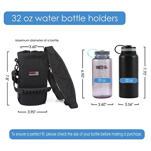32 oz Insulated Water Bottle Holder with Strap & Pocket for Walking - color: Black-1, size: 32oz