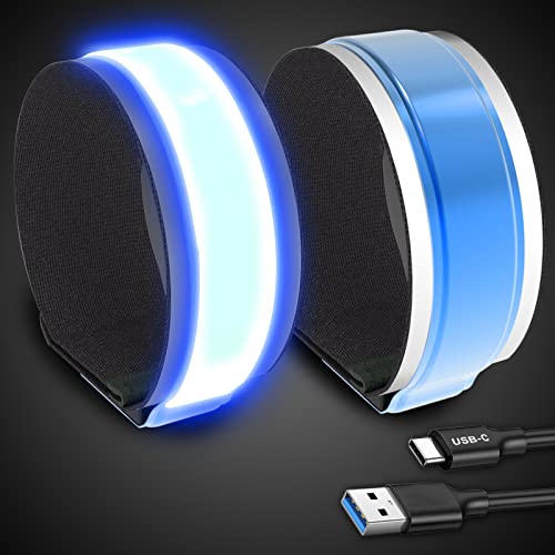 2 Pack USB-C Rechargeable Safety Lights for Runners, 360° Reflective LED Bracelets Armbands Reflectors for Walking at Night - color: Green