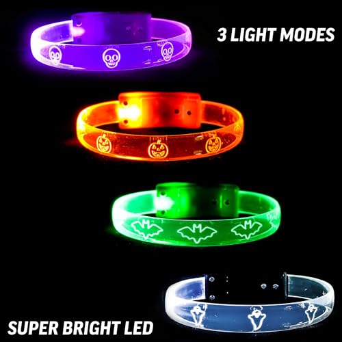 4 Magic Band Pack | Glow in The Dark | Flashing Light up for Concerts | Running Lights for Runners | Glow in The Dark Bracelets | Led Bracelet - color: Halloween