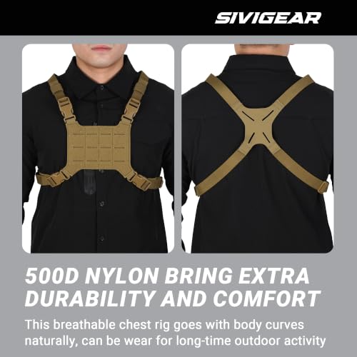 Tactical Phone Chest Rig Vest 500D Nylon Molle Compatible Plate Carrier Harness with Phone Mount,Adjustable Strap - color: Coyote Brown