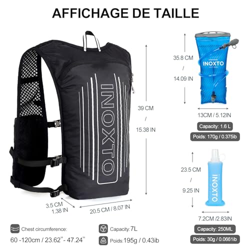 INOXTO Running Hydration Vest Backpack,Lightweight Insulated Pack with 1.5L Water Bladder Bag Daypack for Trail Hiking Running Cycling Race Marathon for Women Men - color: Dark Black