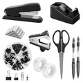 SKYDUE Black Office Supplies Set, Stapler and Tape Dispenser Set,10PCS - color: Black