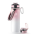 GOSWAG 24oz Insulated Stainless Steel Travel Water Bottle, 2 Lids - color: Pink-White Ombré