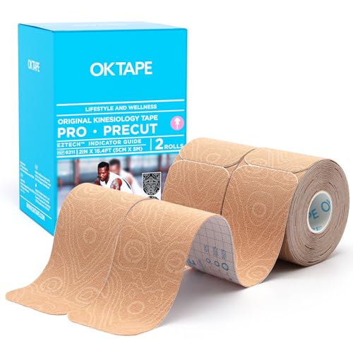 OK TAPE Kinesiology Tape PRO Pre-Cut Latex Free Strips 2in x 16.4ft 2Rolls - color: Beige+beige