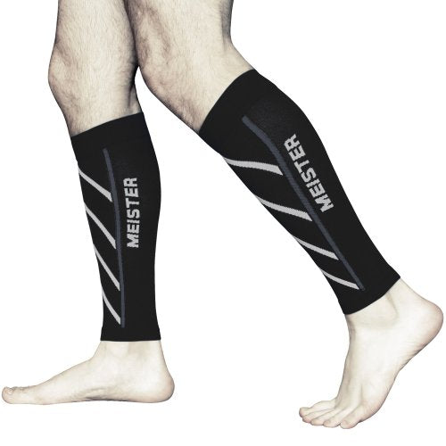 Meister 20-25mmHg Compression Running Leg Sleeves for Shin Splints (Pair) - color: Black, size: Medium