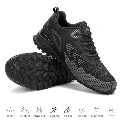 Kricely Men's Trail Running Shoes Non Slip Hiking Trekking Tennis Shoes - color: Black|grey, size: 10