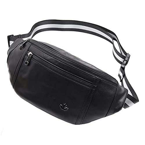 Big fanny pack Black Genuine Leather waist bag Hip Purse Adjustable Belt strap Casual Pouch Outdoor Day bag (Big Black) - color: Big Black