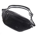 Big fanny pack Black Genuine Leather waist bag Hip Purse Adjustable Belt strap Casual Pouch Outdoor Day bag (Big Black) - color: Big Black