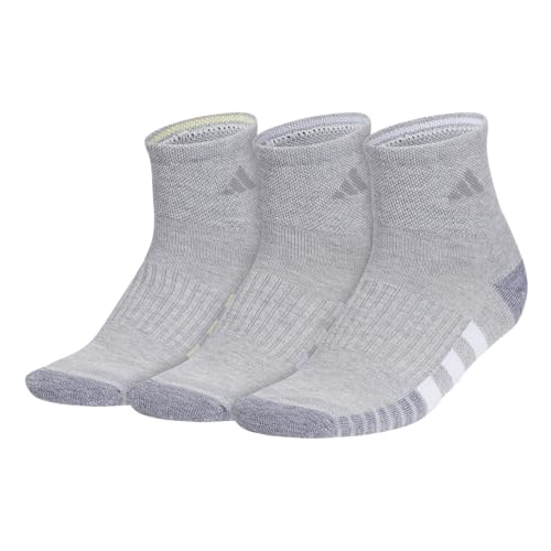 adidas Women's Cushioned Socks 3 Pairs - color: Cool Light Heather/Powder Yellow/Violet Tone Purple/3.0/Quarter, size: Medium, style: Quarter