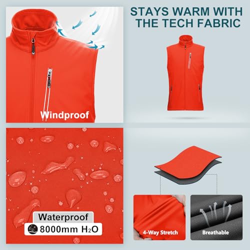 33,000ft Men's Windproof Lightweight Golf Vest Outerwear Sleeveless Jacket - color: Tangerine, size: Large