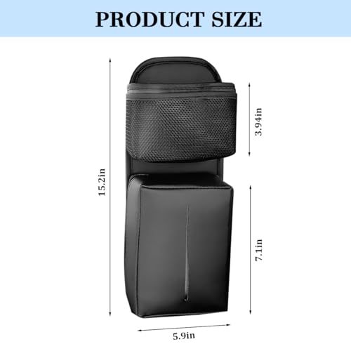 2 in 1 Car Seat Side Cup Holder, Multifunctional Vehicle Hanging Water Bottle Tissue Holder Bag with Adjustable Strap, Auto Interior Seat Side Organizer, Universal for SUV RV Truck