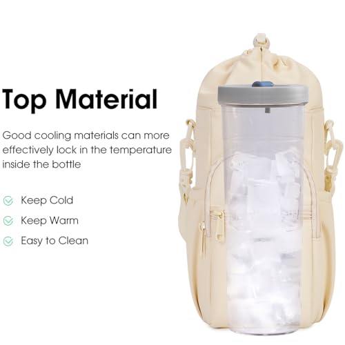 sportsnew 40oz Insulated Crossbody Water Bottle Sling Bag w/Phone Pocket - color: Beige