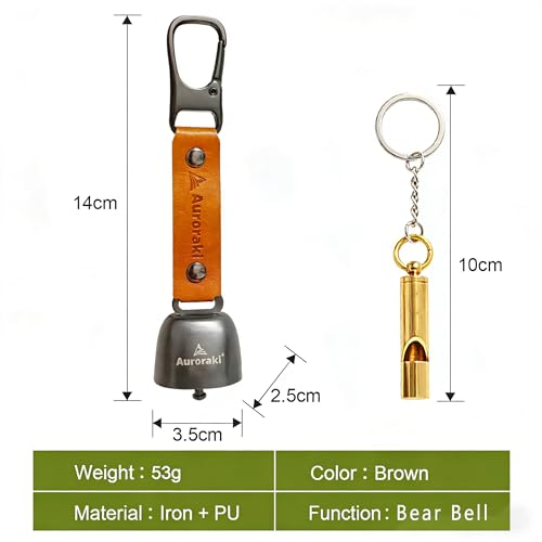 Auroraki's Loud Bear Bell with Magnetic Silencer for Bear Deterrent, Survival, Camping, Hiking, Biking, Climbing - Brown