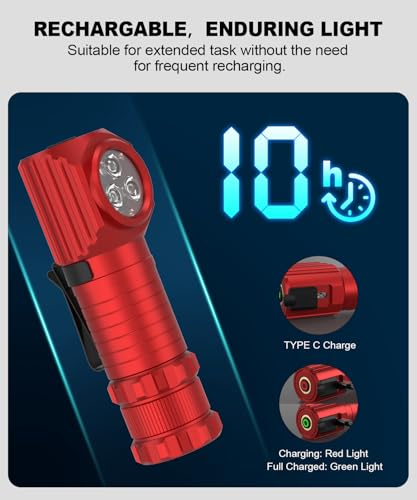 2 in 1 Detachable Flashlight & Headband, LED Rechargeable Headlamp for Adults - Hard Hat Light Running Head Lamp with Red Light, Magnet, 180° Tilt, 7 Modes, Outdoor, Emergency 1PC, Red
