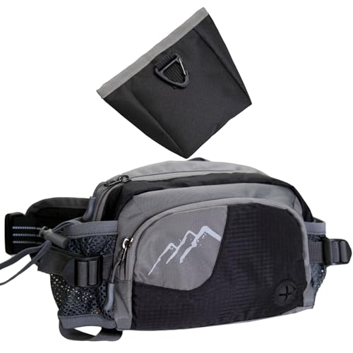 Dog Walking Fanny Pack with Removable Treat Pouch & 2 Retractable 300ml Water Bottle Holders, No Spill Magenetic Clasp - Hands-Free Pouches Training Waist Bag for Dog Owners, Poop Bag Dispenser