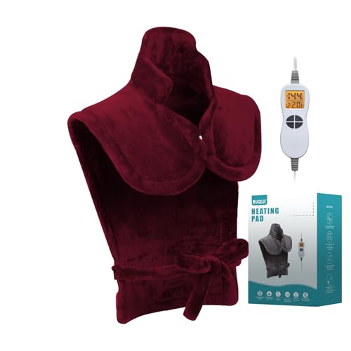 26" x 35" Flannel Neck&Shoulder&Back Heating Pad with 12 Temperature Settings&Countdown Timer, Pain Relief for Back/Neck/Shoulders/Menstrual Pain(Red) - color: 03-red