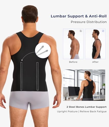 TAILONG Men's Compression Shirt - Shapewear Slimming Undershirt Tummy Control & Gynecomastia Vest Body Shaper Tank Top - color: Black, size: XX-Large