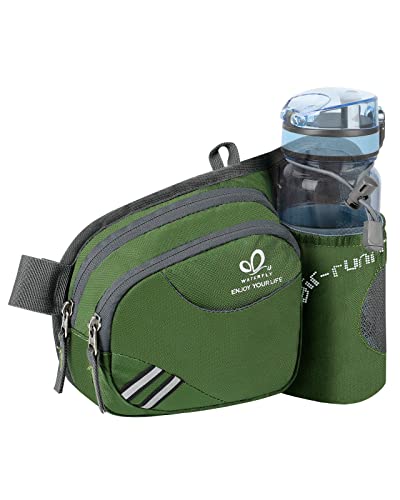 WATERFLY Fanny Pack Waist Bag: Waist Pack for Women Men with Water Bottle Holder Hiking Fanny Pack for Running Walking DogWalking Travel Cycling - color: Army Green