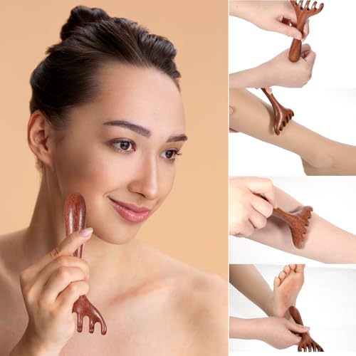 2 PCS Wooden Massage Comb 6 Claws, Wooden Head Foot Massager Scalp, Wood Therapy Massage Tools for Head, Back, Legs, Feet, Wood Scalp Massager for Father's Day and Mother's Day Gifts