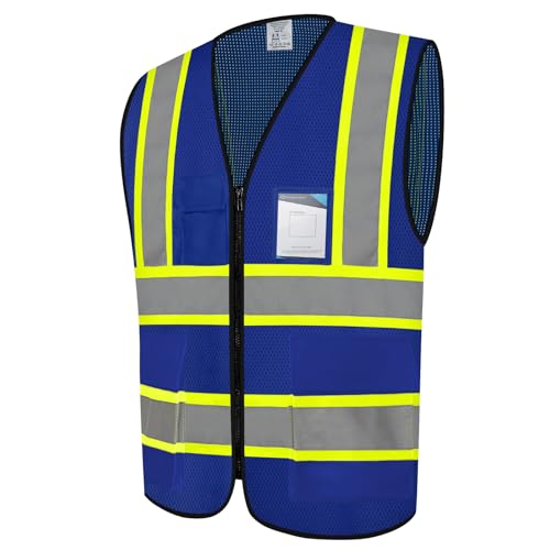 Safety Vest for Men 5 Pockets Mesh High Visibilitv Vest, Blue XL - color: Blue, size: X-Large